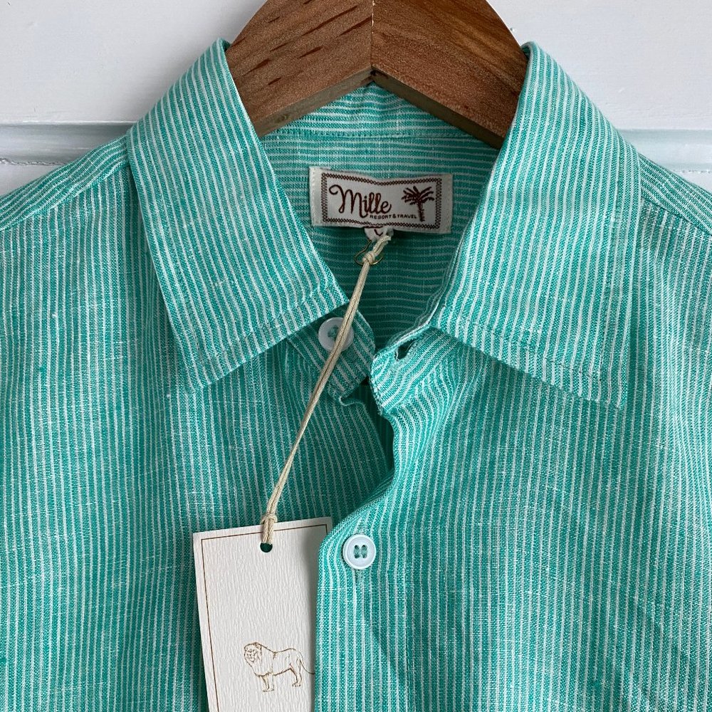 NWT - Mille Linen Sofia Button Up Shirt - Green Stripe